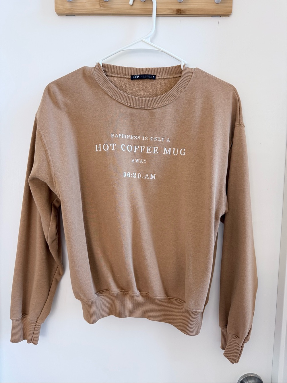 Zara Tan Graphic Sweatshirt "Hot Coffee Mug"